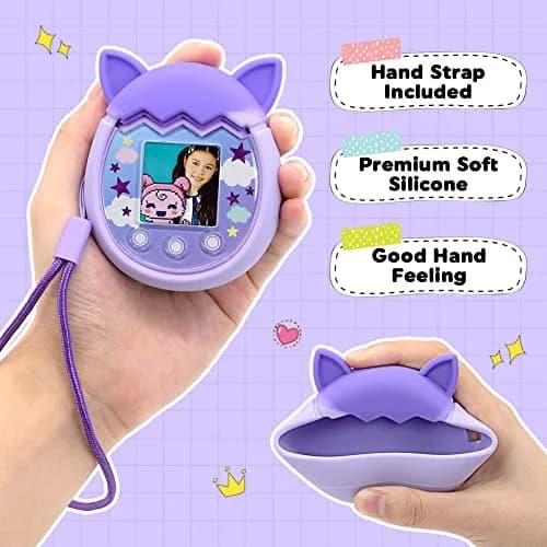 Winceed Purple Silicone Case for Tamagotchi Pix Virtual Pet Game Machine with Hand Strap | Non-Toxic, BPA-Free Protection thumbnail 5