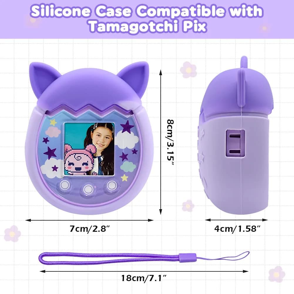 Winceed Purple Silicone Case for Tamagotchi Pix Virtual Pet Game Machine with Hand Strap | Non-Toxic, BPA-Free Protection - view 2