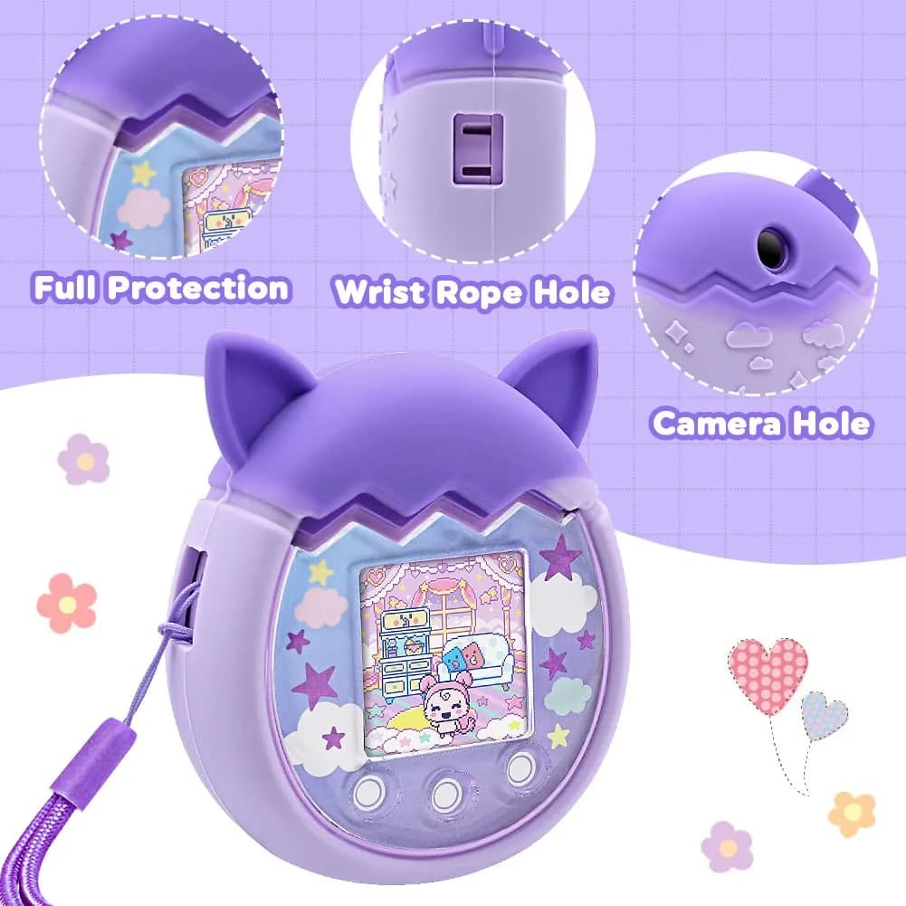 Winceed Purple Silicone Case for Tamagotchi Pix Virtual Pet Game Machine with Hand Strap | Non-Toxic, BPA-Free Protection - view 3
