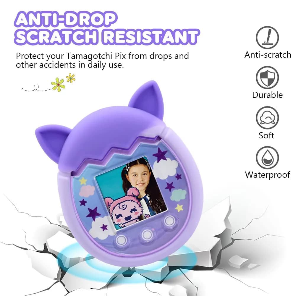 Winceed Purple Silicone Case for Tamagotchi Pix Virtual Pet Game Machine with Hand Strap | Non-Toxic, BPA-Free Protection - view 4
