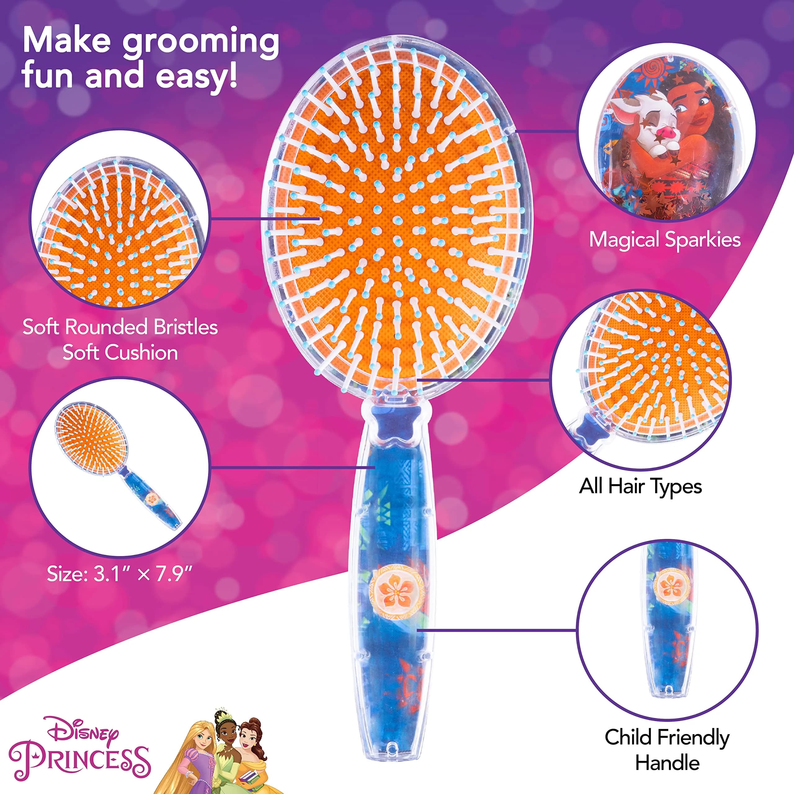 LUV HER Moana Magical Confetti Hair Brush | Detangling Kids Hair Brush Ages 3+ (1 Piece) - view 3