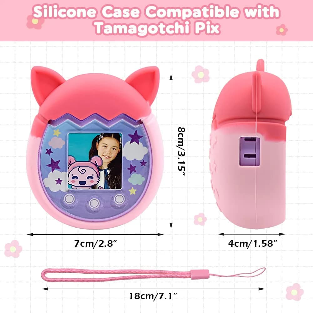 Winceed Silicone Case for Tamagotchi Pix | Pink Protective Cover with Hand Strap - view 2