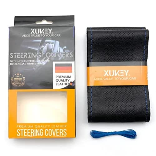 AUTOXBERT Genuine Leather DIY Steering Wheel Cover 38cm (15 Inch) | Blue, Hand-Sewn Wrap with Needles & Thread thumbnail 8