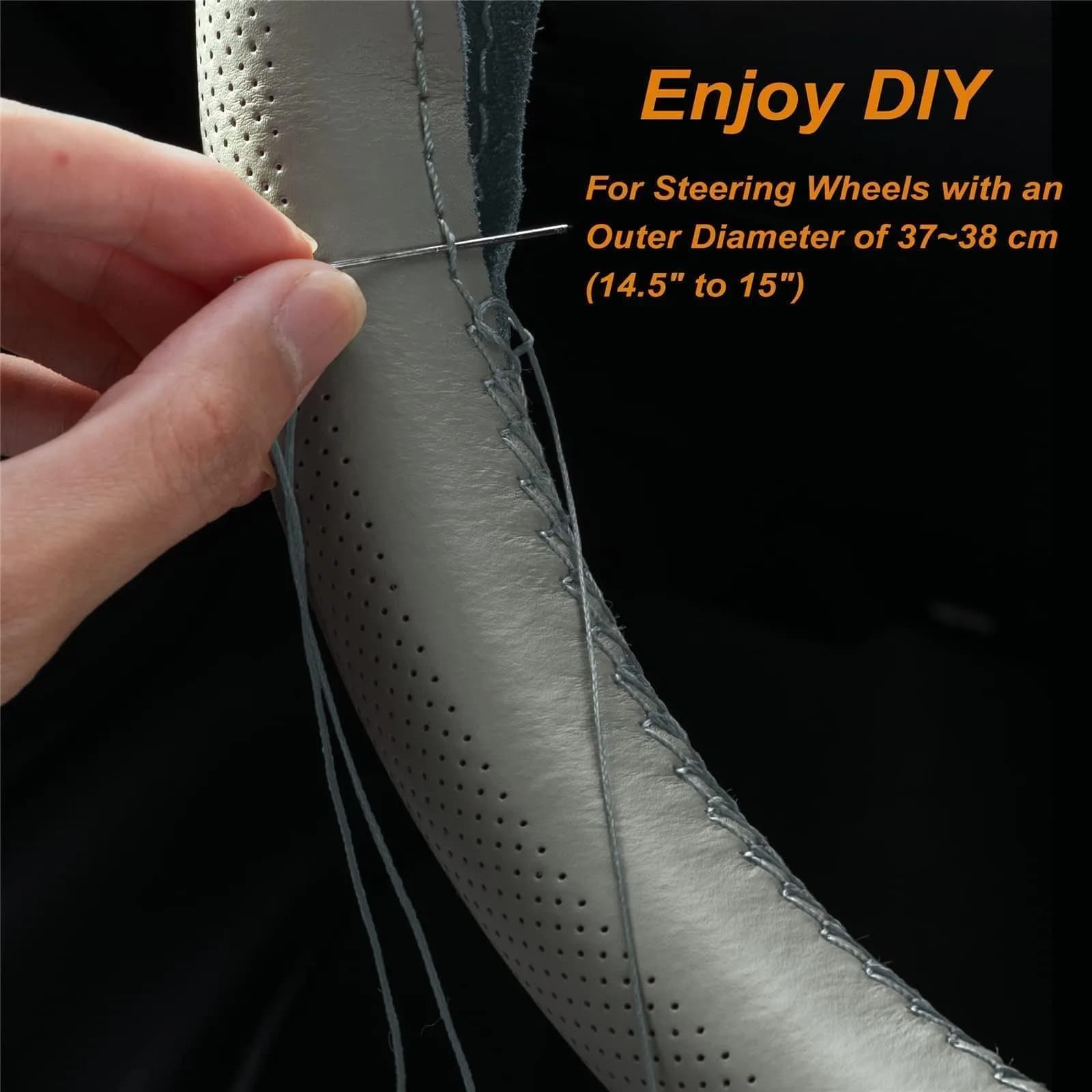 AUTOXBERT Genuine Leather DIY Steering Wheel Cover 38cm (15 Inch) | Hand Sewing Wrap with Needles & Thread - view 3