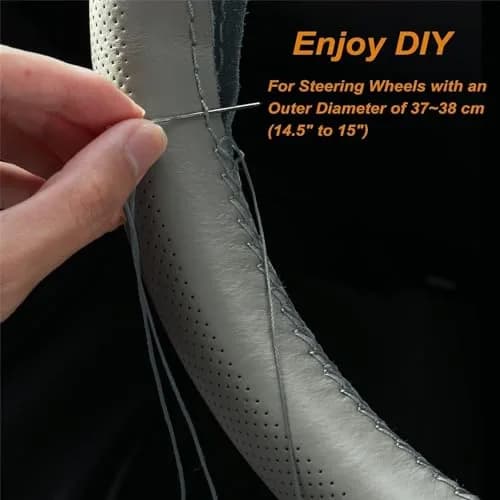 AUTOXBERT Genuine Leather DIY Steering Wheel Cover 38cm (15 Inch) | Hand Sewing Wrap with Needles & Thread thumbnail 3
