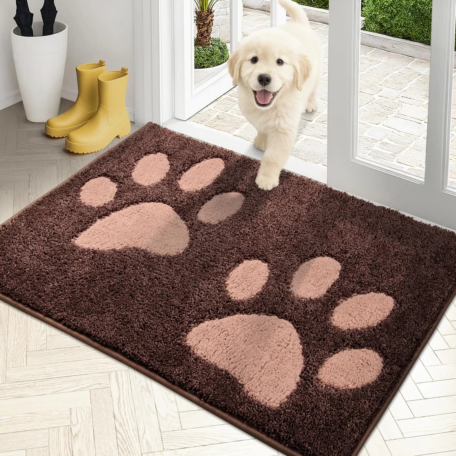 PURRUGS Dirt Trapping Door Mat Indoor Entrance 24" x 35.5" Brown | Pet & Mud Trap with Waterproof Backing