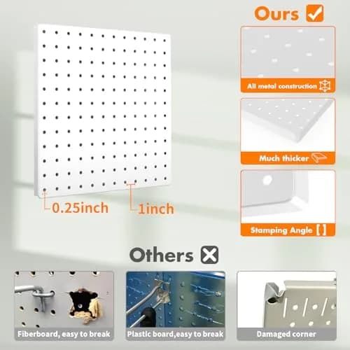 FZK Heavy Duty Metal Peg Board Wall Organizer 12in*12in | Strong, Rust-Resistant, Space-Saving thumbnail 3