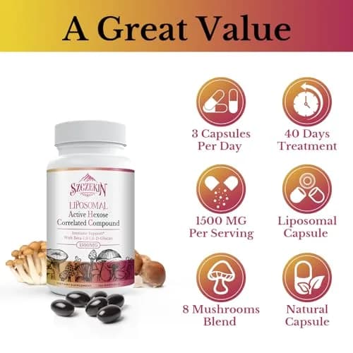 SZCZEKIN 1500mg Liposomal Active Hexose Correlated Supplement 120 Soft Gels | Mushroom & Beta-Glucans Support thumbnail 7