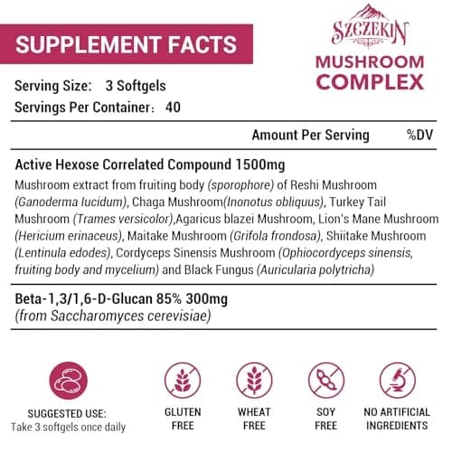 SZCZEKIN 1500mg Liposomal Active Hexose Correlated Supplement 120 Soft Gels | Mushroom & Beta-Glucans Support thumbnail 2