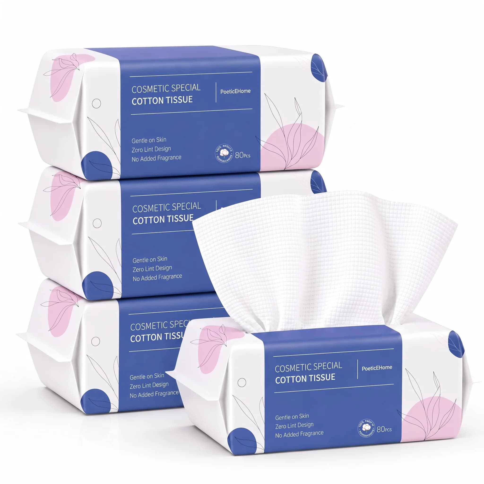 PoeticEHome Disposable Face Towels, 80 Count | Thick & Soft Cotton, Double-Sided for Daily Use — White