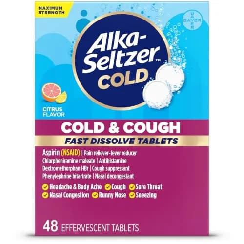 ALKA-SELTZER PLUS Cold & Cough Max Strength Tablets 48 Count | Fast Dissolve Relief for Adults & Children 12+ thumbnail 1