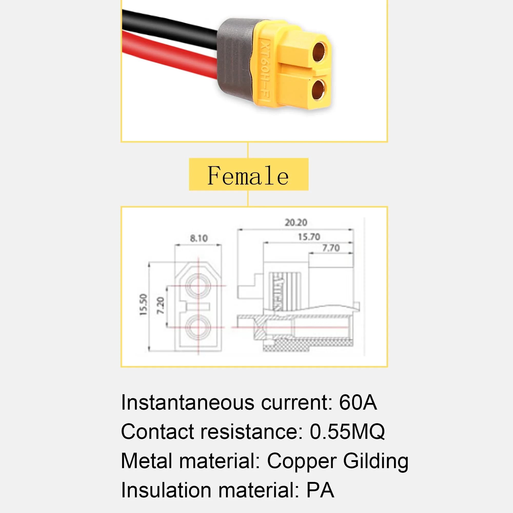 GELRHONR 12AWG Solar Connector to XT60 Female Extension Cable 1.5m (4.9ft) | Heavy Duty Copper Wire for Power Stations - view 6