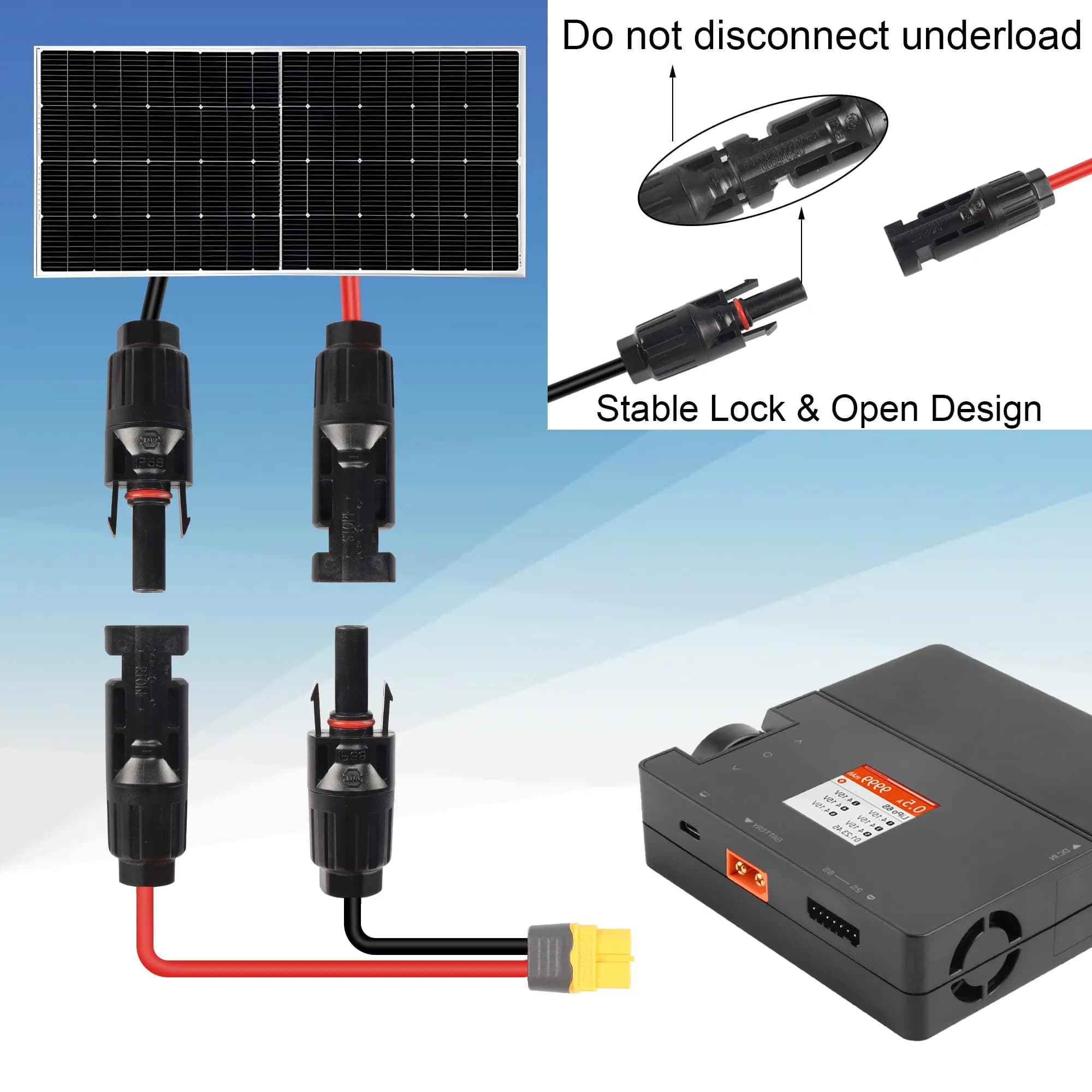 GELRHONR 12AWG Solar Connector to XT60 Female Extension Cable 1.5m (4.9ft) | Heavy Duty Copper Wire for Power Stations - view 4