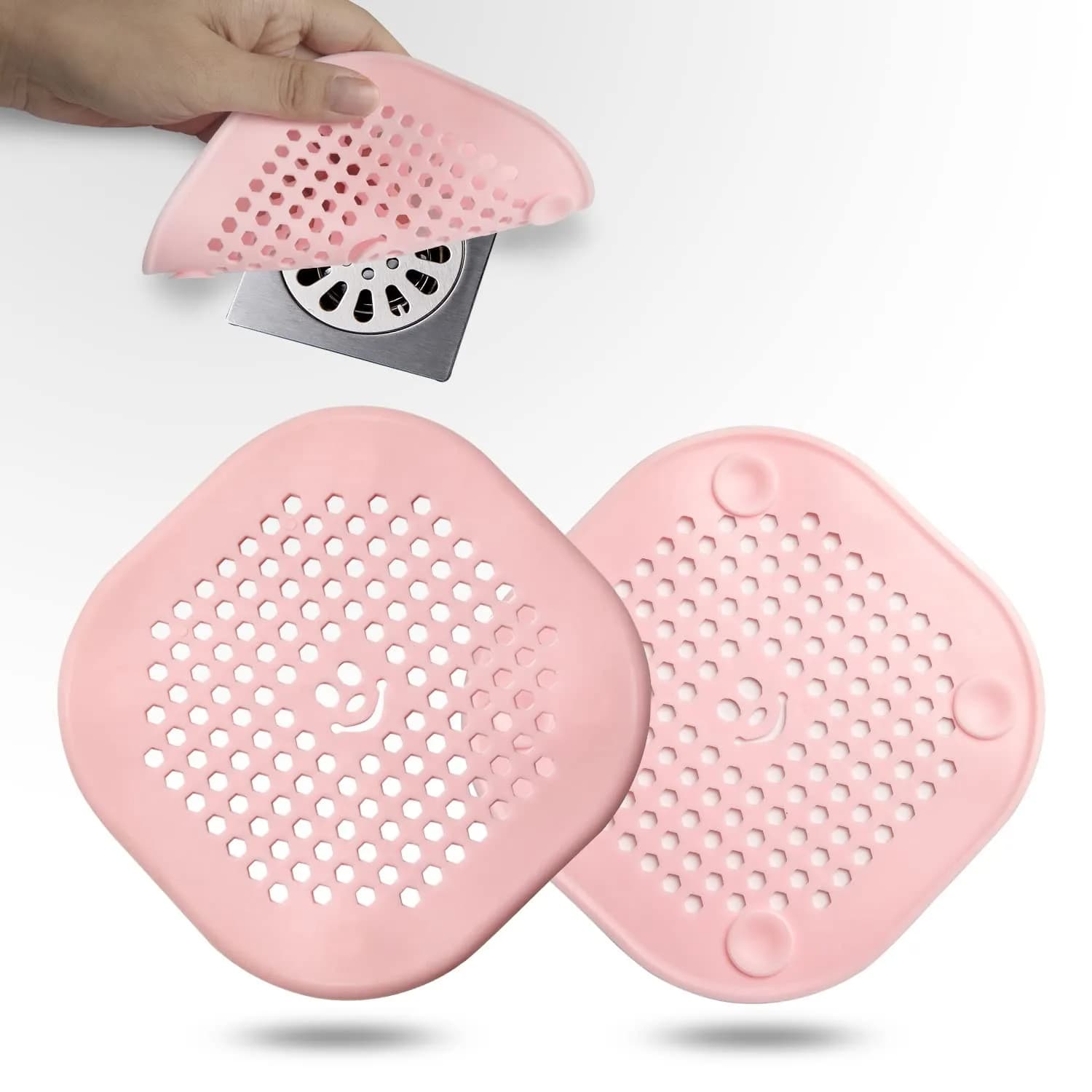 Couidl Pink Silicone Drain Hair Catcher 14cm (5.5in) | Set of 2 for Shower & Sink - main product image