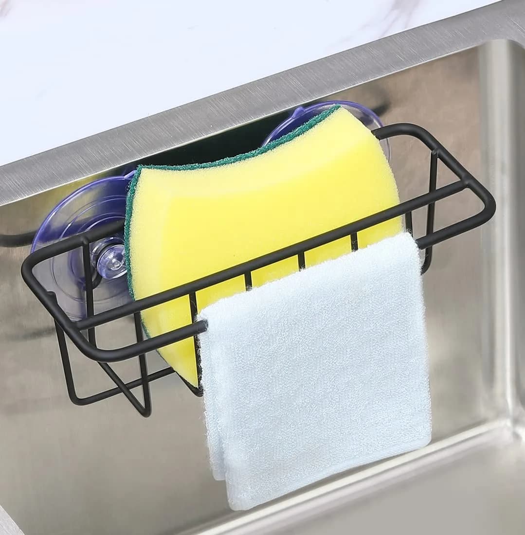 TESOT Sink Caddy Sponge Holder SUS304 Stainless Steel Black | Rust-Resistant Kitchen Organizer