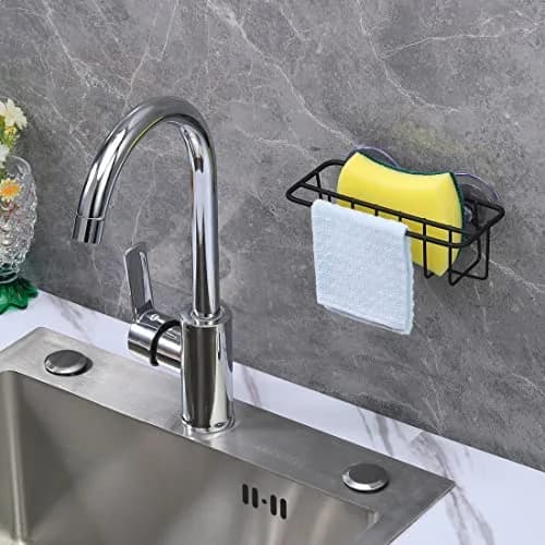 TESOT Sink Caddy Sponge Holder SUS304 Stainless Steel Black | Rust-Resistant Kitchen Organizer thumbnail 3