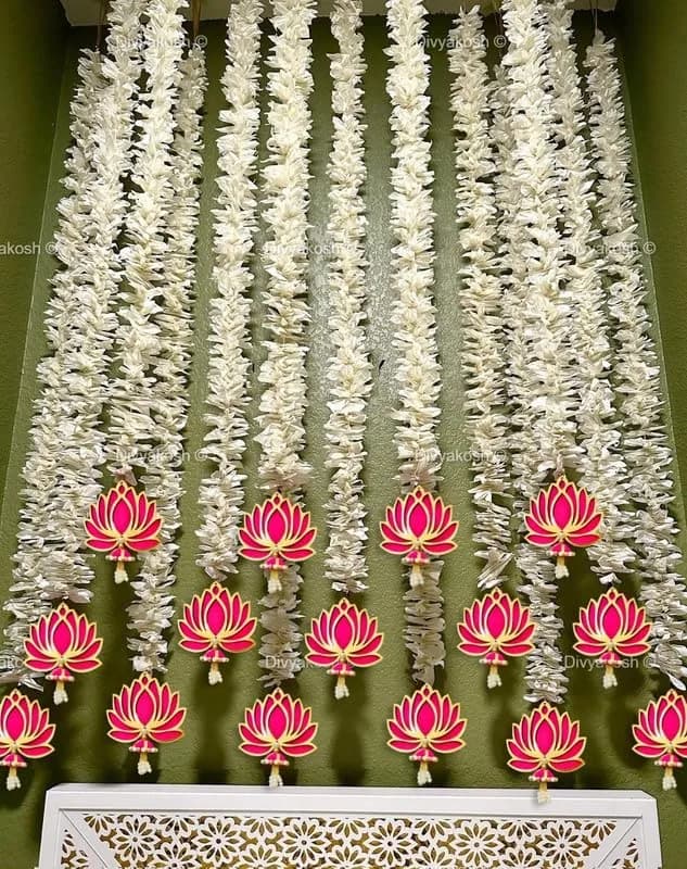 Divyakosh White Lotus Hanging with Jhumki, 10 Pcs Artificial Flowers | Floral Wall Hangings for Home & Festivals (76 cm / 30 Inch Each) - main product image