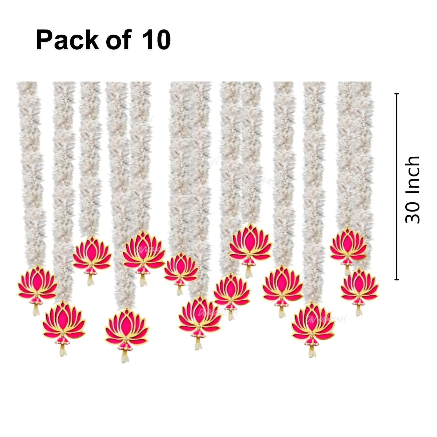 Divyakosh White Lotus Hanging with Jhumki, 10 Pcs Artificial Flowers | Floral Wall Hangings for Home & Festivals (76 cm / 30 Inch Each) - view 6