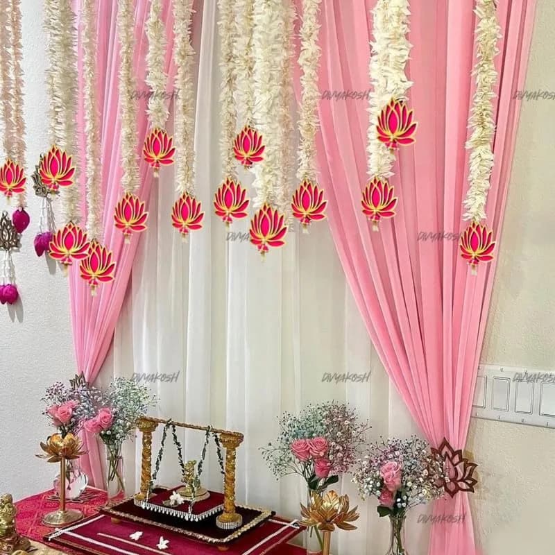Divyakosh White Lotus Hanging with Jhumki, 10 Pcs Artificial Flowers | Floral Wall Hangings for Home & Festivals (76 cm / 30 Inch Each) thumbnail 3
