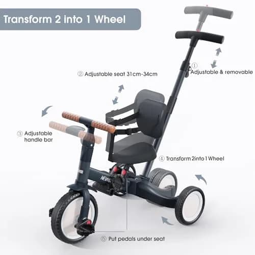newyoo TR007 5-in-1 Tricycle for Toddlers 1-3 Years | ASTM & EN188 Approved Carbon Steel Ride-On Toy thumbnail 3