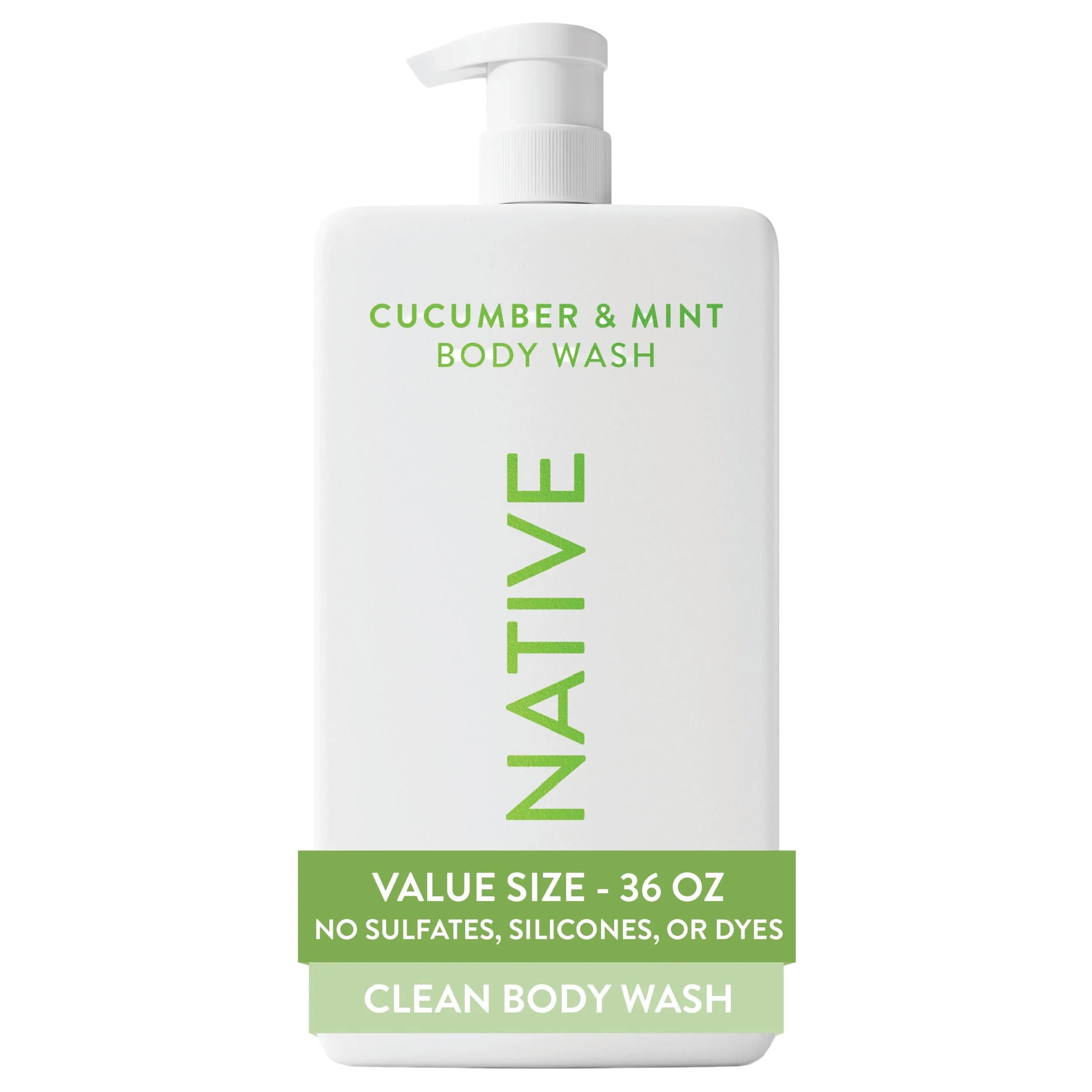 Native Body Wash for Women & Men, Cucumber & Mint Scent, 36 fl oz Pump Bottle | Sulfate-Free & Gentle - main product image