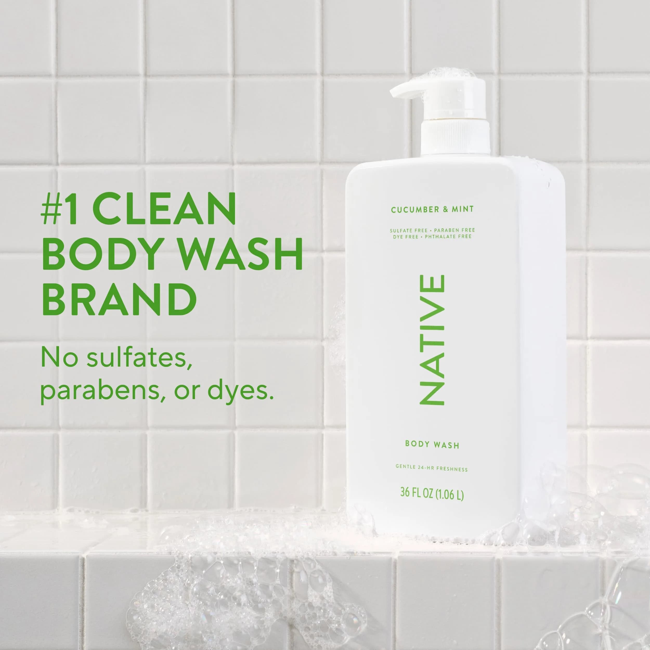 Native Body Wash for Women & Men, Cucumber & Mint Scent, 36 fl oz Pump Bottle | Sulfate-Free & Gentle - view 2