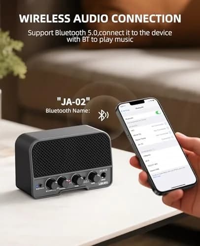 LEKATO Mini Guitar Amp 5W | Rechargeable, Bluetooth, Clean & Overdrive Channels, Portable Practice Amp, Black thumbnail 4