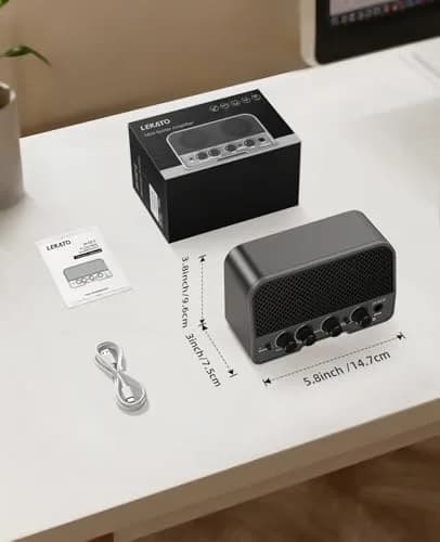 LEKATO Mini Guitar Amp 5W | Rechargeable, Bluetooth, Clean & Overdrive Channels, Portable Practice Amp, Black thumbnail 7