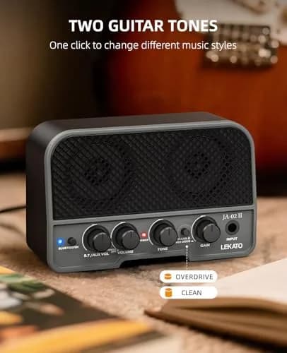 LEKATO Mini Guitar Amp 5W | Rechargeable, Bluetooth, Clean & Overdrive Channels, Portable Practice Amp, Black thumbnail 2