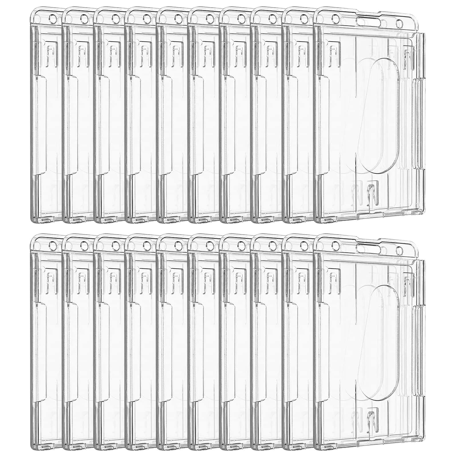 Pawfly Vertical 2-Card Badge Holder with Thumb Slot, Hard Transparent PC Case Protector 20 Pack | Heavy Duty & Crystal Clear - main product image