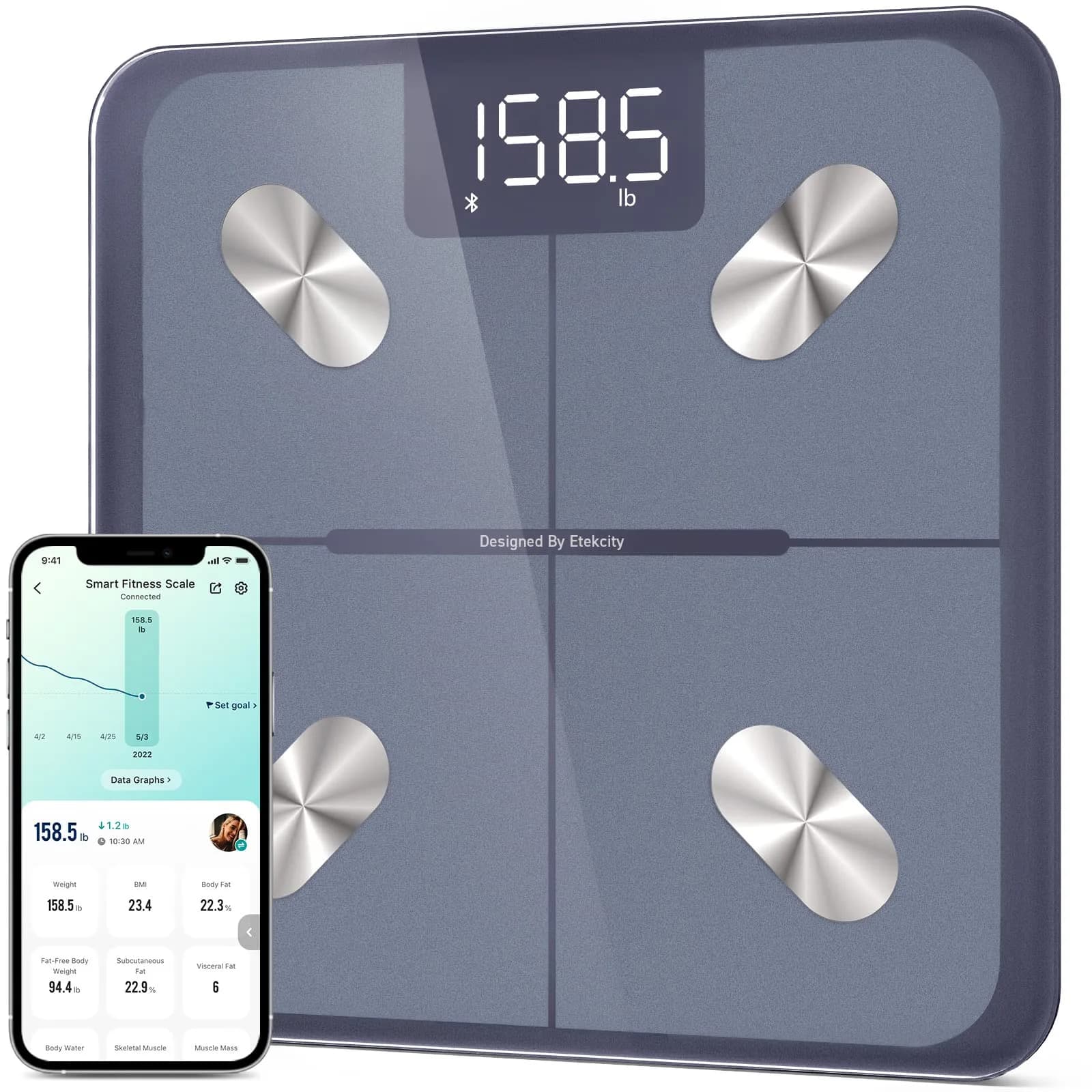 Etekcity Smart Scale for Body Weight, BMI, Body Fat, Bluetooth, Blue | FDA Approved Weigh Scale - main product image