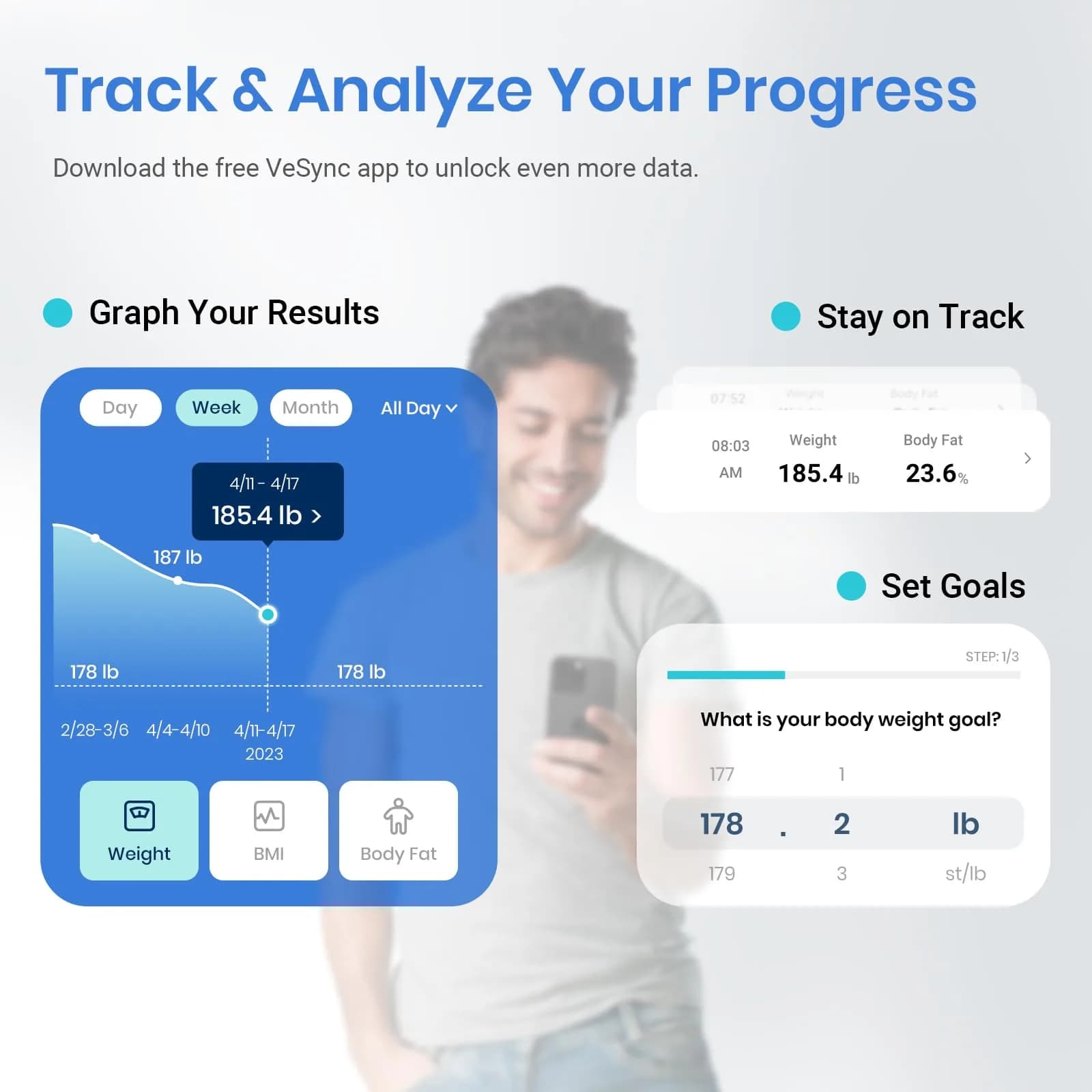 Etekcity Smart Scale for Body Weight, BMI, Body Fat, Bluetooth, Blue | FDA Approved Weigh Scale - view 4