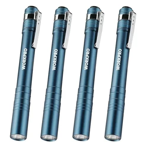 WORKPRO LED Pen Light, Aluminum Pen Flashlight with Clip, 4-Pack Blue | 1.05 oz (30g) Each, 2AAA Batteries Included thumbnail 1