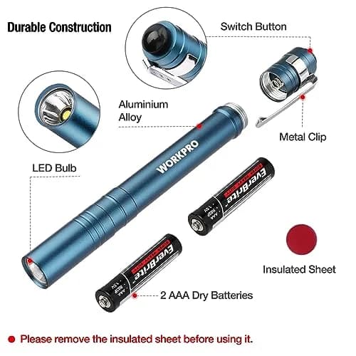 WORKPRO LED Pen Light, Aluminum Pen Flashlight with Clip, 4-Pack Blue | 1.05 oz (30g) Each, 2AAA Batteries Included thumbnail 4