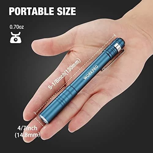 WORKPRO LED Pen Light, Aluminum Pen Flashlight with Clip, 4-Pack Blue | 1.05 oz (30g) Each, 2AAA Batteries Included thumbnail 2