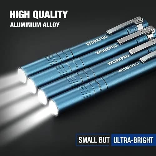 WORKPRO LED Pen Light, Aluminum Pen Flashlight with Clip, 4-Pack Blue | 1.05 oz (30g) Each, 2AAA Batteries Included thumbnail 3
