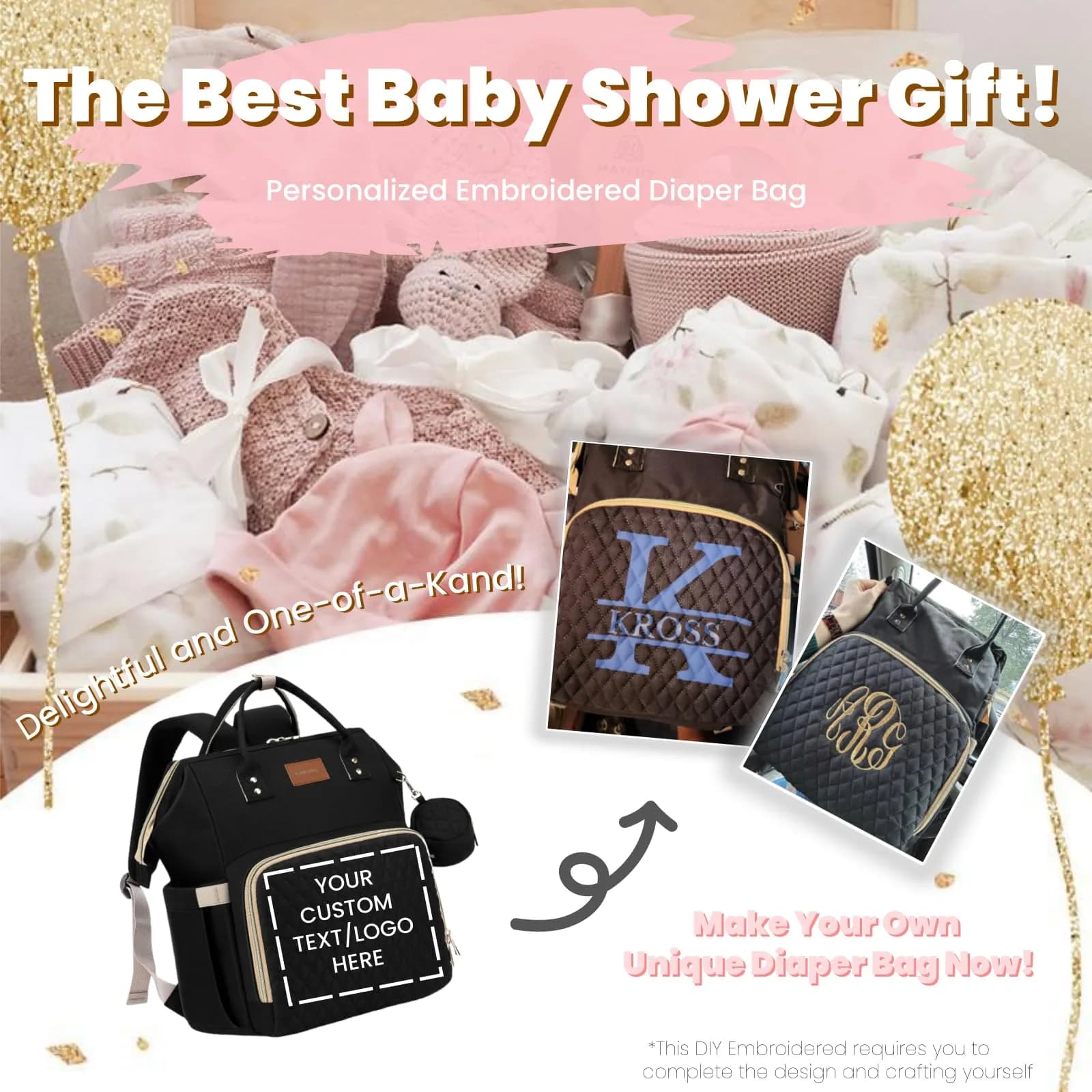 ROSEGIN Diaper Bag Backpack with Changing Pad & Pacifier Case, Large 35L Waterproof Travel Quilted Baby Bag for Mom & Dad - Black - view 7