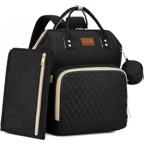 ROSEGIN Diaper Bag Backpack with Changing Pad & Pacifier Case, Large 35L Waterproof Travel Quilted Baby Bag for Mom & Dad - Black thumbnail 1
