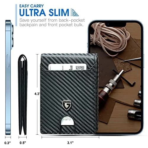 GSOIAX Slim Wallet for Men RFID Blocking Bifold Carbon Fiber Front Pocket Wallet with 11 Card Slots | Minimalist Mens Wallet thumbnail 2