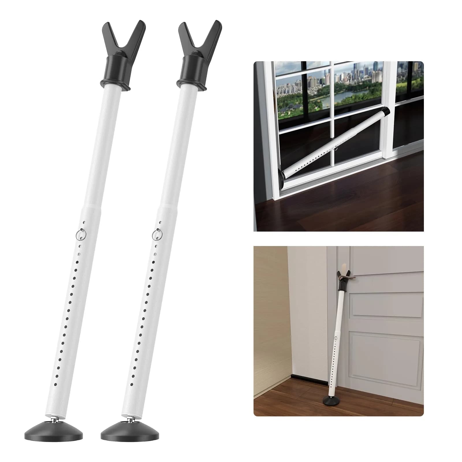 Keplrend Security Bar Door Stopper 2 Pack, Adjustable 29-51 inch, White | Heavy Duty Metal for Sliding Doors - main product image