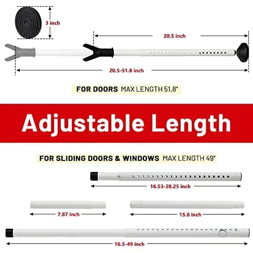 Keplrend Security Bar Door Stopper 2 Pack, Adjustable 29-51 inch, White | Heavy Duty Metal for Sliding Doors thumbnail 4