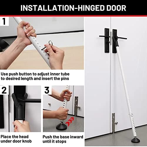 Keplrend Security Bar Door Stopper 2 Pack, Adjustable 29-51 inch, White | Heavy Duty Metal for Sliding Doors thumbnail 6