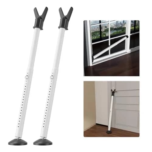 Keplrend Security Bar Door Stopper 2 Pack, Adjustable 29-51 inch, White | Heavy Duty Metal for Sliding Doors thumbnail 1