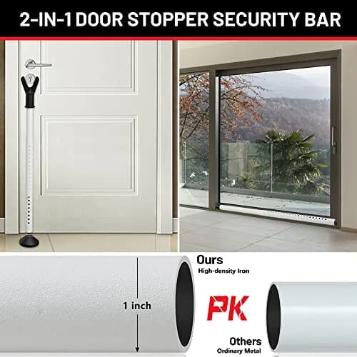 Keplrend Security Bar Door Stopper 2 Pack, Adjustable 29-51 inch, White | Heavy Duty Metal for Sliding Doors thumbnail 3