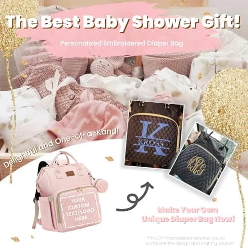 ROSEGIN Pink Diaper Bag Backpack 35L (1.6 lbs) | Quilted Baby Bag with Changing Pad & Stroller Straps thumbnail 7