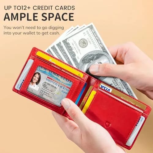 GSOIAX Slim Wallet for Men RFID Blocking Bifold Wallet Carbon Fiber Front Pocket Wallet with 11 Card Holder Minimalist Mens Wallet with Gift Box (Carbon Black and Red) thumbnail 5