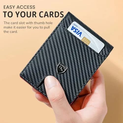 GSOIAX Slim Wallet for Men RFID Blocking Bifold Wallet Carbon Fiber Front Pocket Wallet with 11 Card Holder Minimalist Mens Wallet with Gift Box (Carbon Black and Red) thumbnail 6