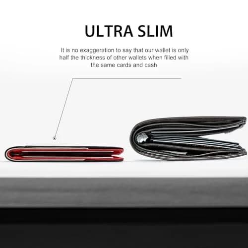 GSOIAX Slim Wallet for Men RFID Blocking Bifold Wallet Carbon Fiber Front Pocket Wallet with 11 Card Holder Minimalist Mens Wallet with Gift Box (Carbon Black and Red) thumbnail 2
