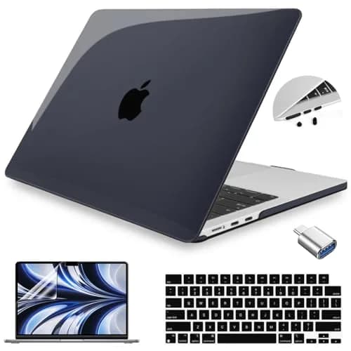 Teryeefi MacBook Air 13.6 Inch Case with Keyboard Cover & USB Adapter | Crystal Black Hard Shell for M2/M3/M4 Chip (A2681/A3113/A3240) thumbnail 1