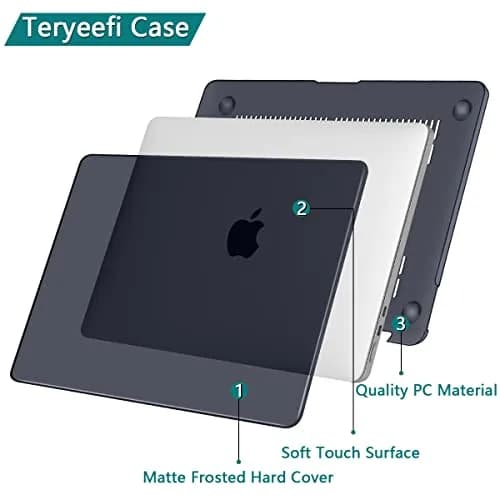 Teryeefi MacBook Air 13.6 Inch Case with Keyboard Cover & USB Adapter | Crystal Black Hard Shell for M2/M3/M4 Chip (A2681/A3113/A3240) thumbnail 6